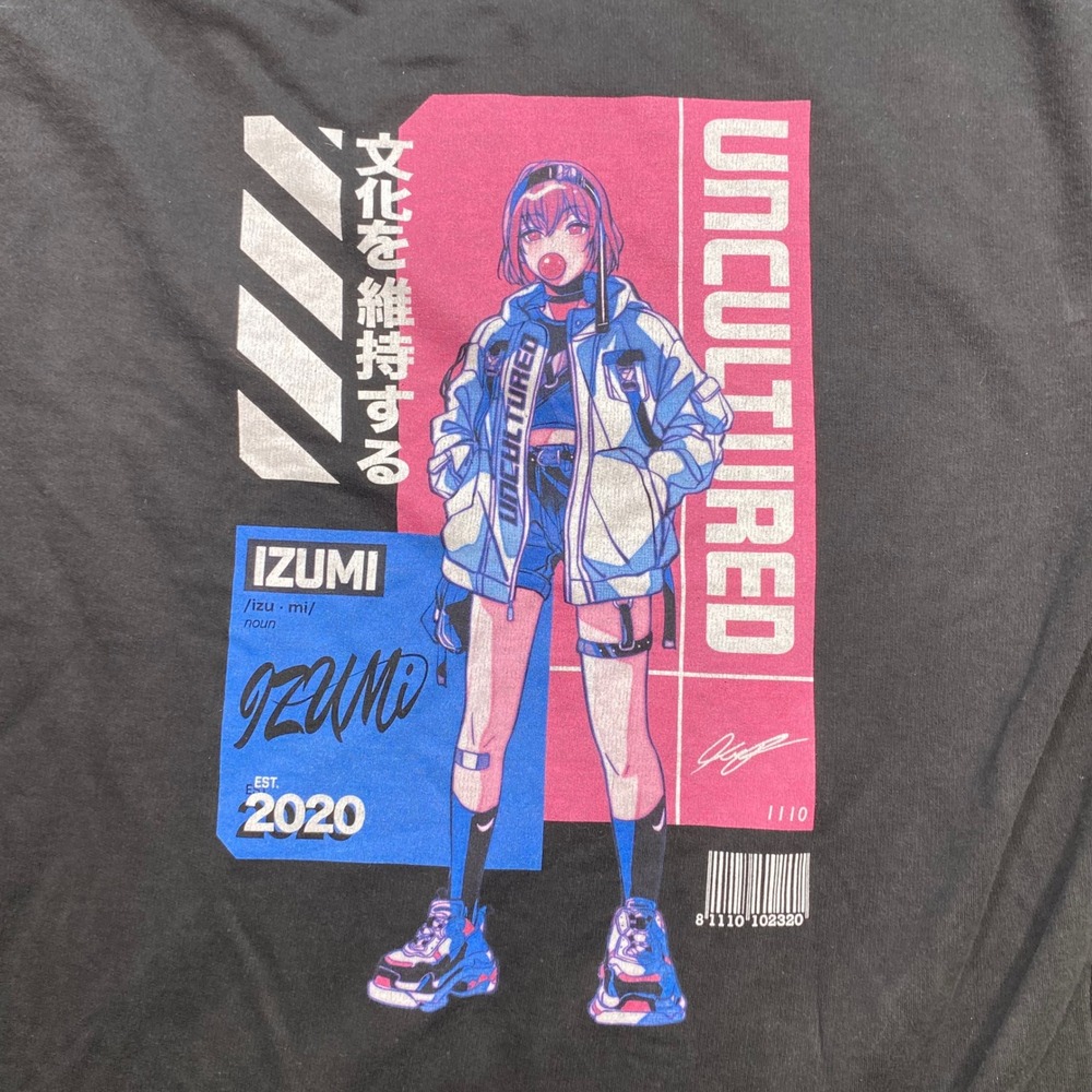 Uncultured Izumi Anime Streetwear Mens Large Black Graphic Pullover Hoodie L - Picture 7 of 11